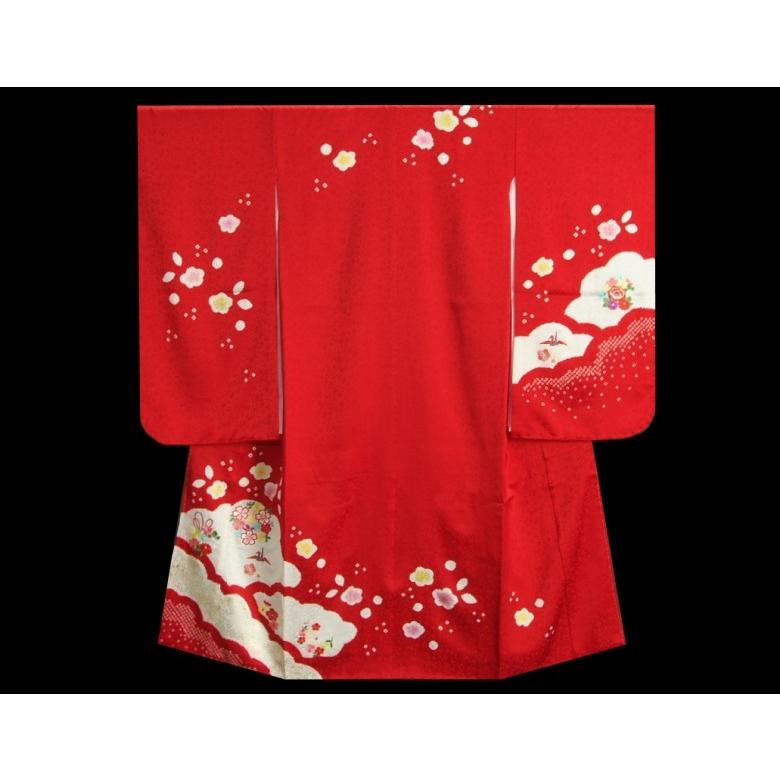 七五三 正絹 絹100％ 着物 7歳 着物フルセット 赤 本絞り 刺繍華輪金彩 金襴地重ね仕立て帯セット 足袋に腰紐など20点セット 日本製 | 京美 | 03