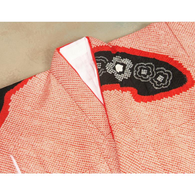 京美 七五三 正絹 絹100％ 着物 7歳 着物フルセット 総本手絞り赤地黒