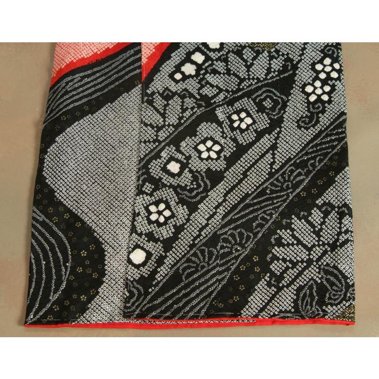 京美 七五三 正絹 絹100％ 着物 7歳 着物フルセット 総本手絞り赤地黒