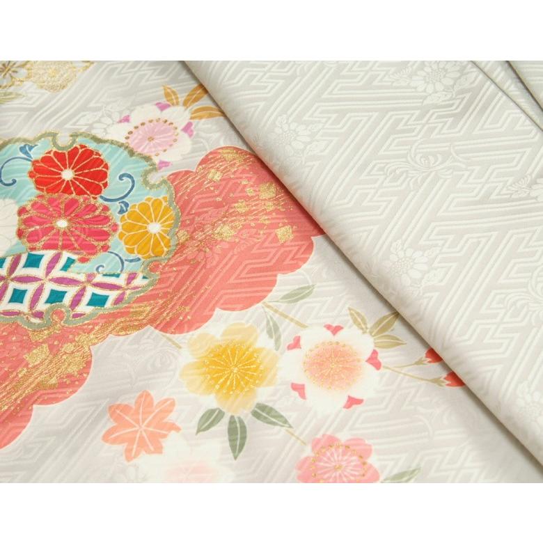 七五三 正絹 絹100％ 着物 7歳 着物フルセット 手描き白色地着物 華百選 金彩雲取 黒地重ね仕立て友禅帯セット 足袋に腰紐など21点セット 日本製 | 京美 | 02