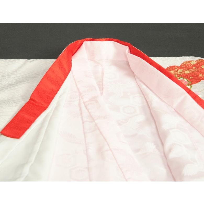 七五三 正絹 絹100％ 着物 7歳 着物フルセット 手描き白色地着物 華百選 金彩雲取 黒地重ね仕立て友禅帯セット 足袋に腰紐など21点セット 日本製 | 京美 | 05