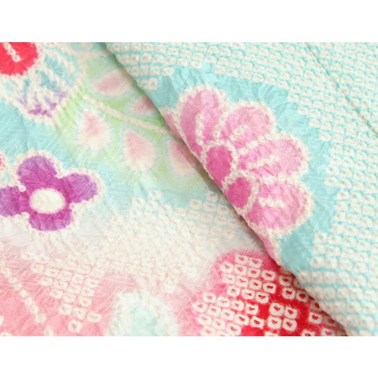 七五三 正絹 絹100％ 着物 7歳 着物フルセット 総絞り 水色地着物 金駒刺繍 金襴有職文様帯セット 足袋に腰紐など21点フルセット 日本製 | 京美 | 02
