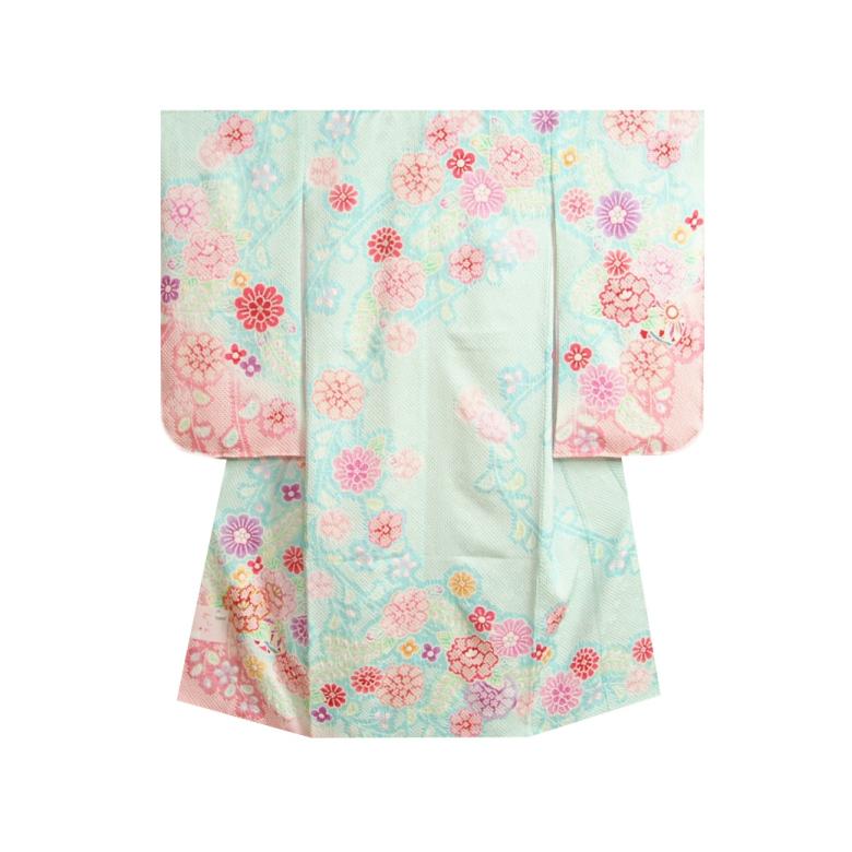 七五三 正絹 絹100％ 着物 7歳 着物フルセット 総絞り 水色地着物 金駒刺繍 金襴有職文様帯セット 足袋に腰紐など21点フルセット 日本製 | 京美 | 03