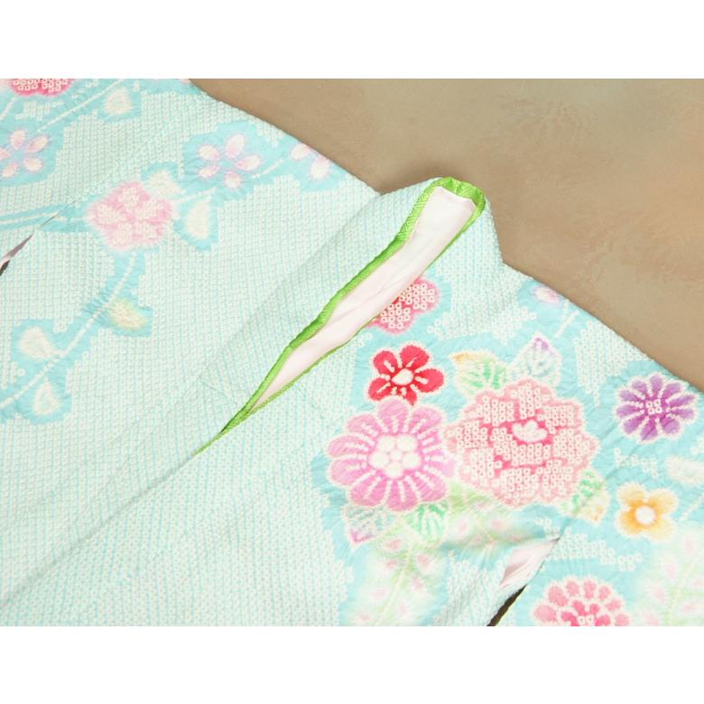 七五三 正絹 絹100％ 着物 7歳 着物フルセット 総絞り 水色地着物 金駒刺繍 金襴有職文様帯セット 足袋に腰紐など21点フルセット 日本製 | 京美 | 04