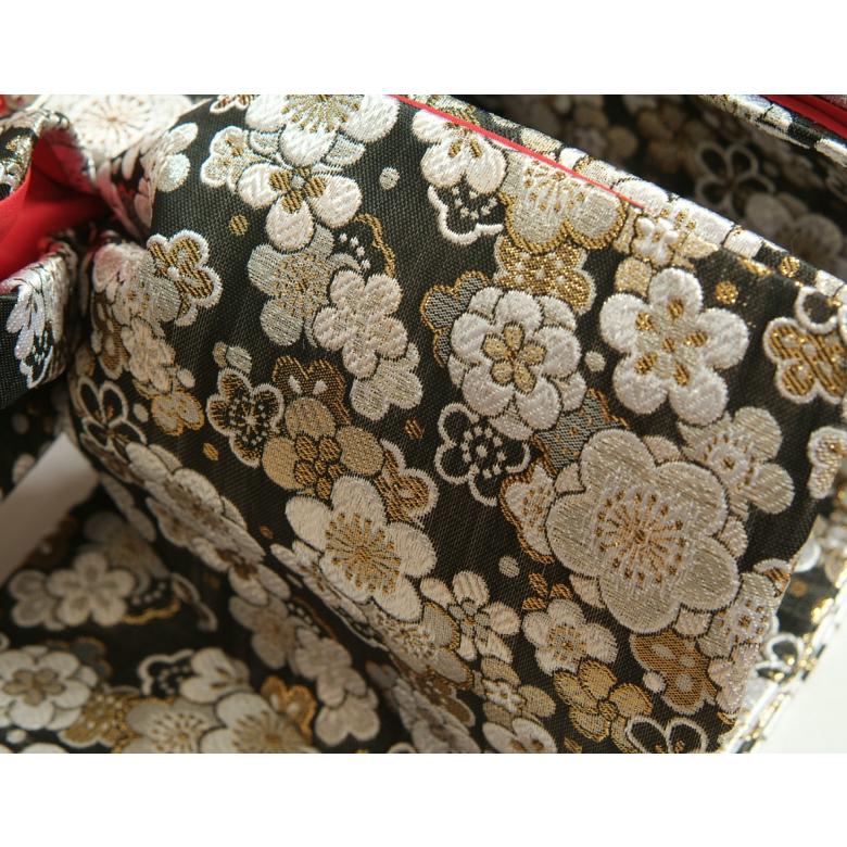 七五三 正絹 絹100％ 着物 7歳着物フルセット 山吹色 鈴金駒刺繍 雪輪雲取り文様 黒地白梅文様帯セット 足袋に腰紐など20点セット 日本製_9