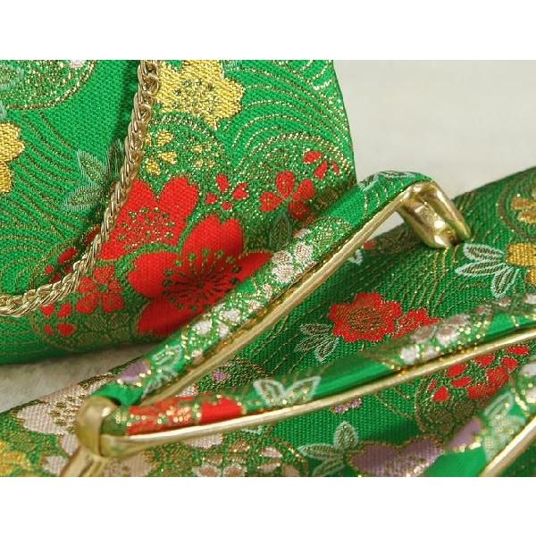 七五三着物用 筥迫セット ハコセコセット ７歳用 緑 桜流水柄 草履バッグ６点セット 日本製 | 京美 | 02