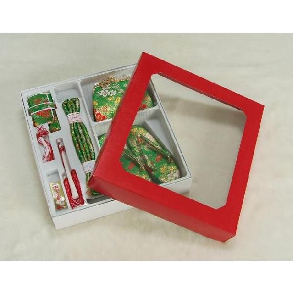 七五三着物用 筥迫セット ハコセコセット ７歳用 緑 桜流水柄 草履バッグ６点セット 日本製 | 京美 | 03