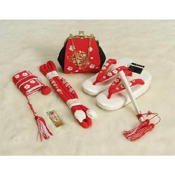 京美 七五三 小物 着物用箱セコセット 筥迫セット 7歳用 赤 まり刺繍