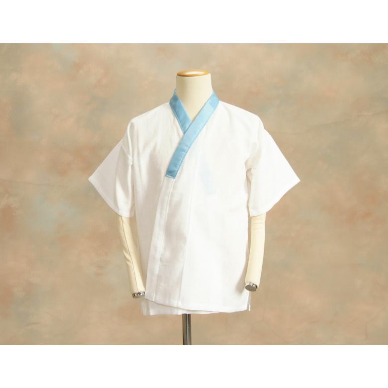 京美 七五三着物用肌着 男の子に最適 ガーゼ肌襦袢 白 衿水色 3〜5歳用