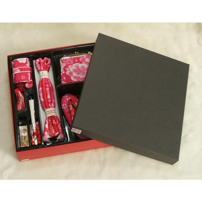 七五三 小物 着物用箱セコセット 筥迫セット ７歳用 濃淡ピンクグラデーション 胡蝶蘭 牡丹 バッグに草履の付いた６点セット 日本製 | 京美 | 05