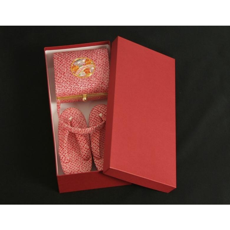 七五三 絹100％ 正絹本絞り生地 草履バッグセット 7歳 赤色 まり刺繍 四ツ巻総本絞り鹿の子生地 手染め 日本製 | 京美 | 05