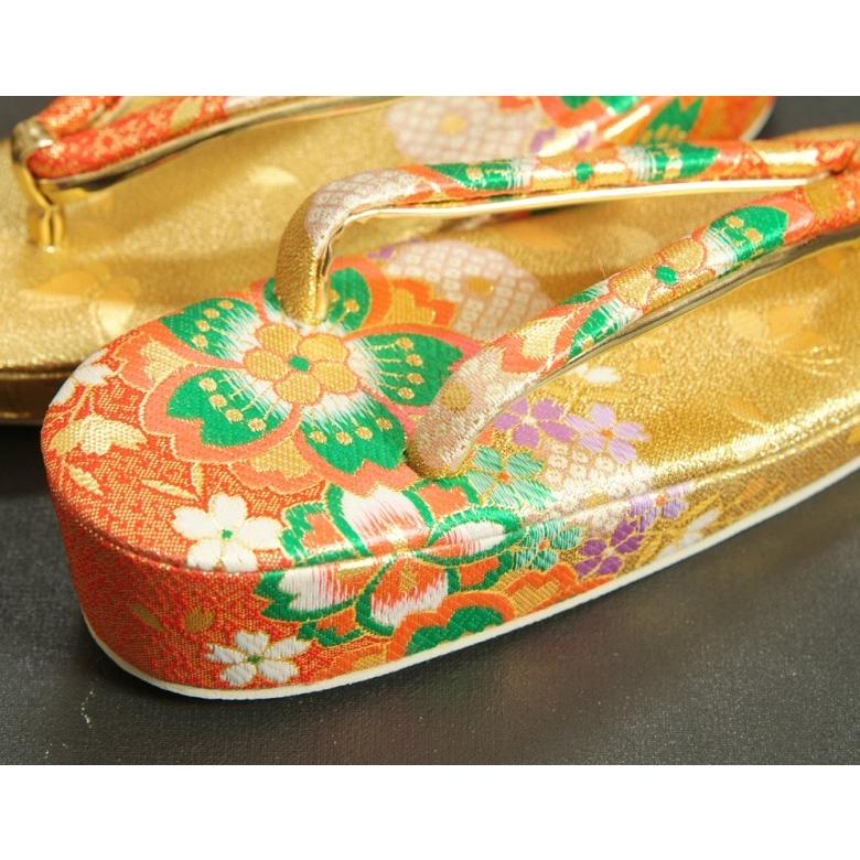 七五三 小物 着物用箱セコセット 筥迫セット ７歳用 金欄朱赤染め分け 織生地 バッグに草履の付いた６点セット 日本製 | 京美 | 03