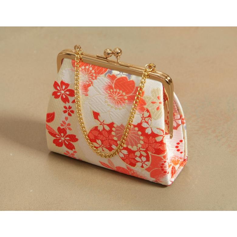 七五三 小物 着物用箱セコセット 筥迫セット 7歳用 クリーム×白 桃山桜 織生地 バッグに草履の付いた7点セット 日本製 | 京美 | 04