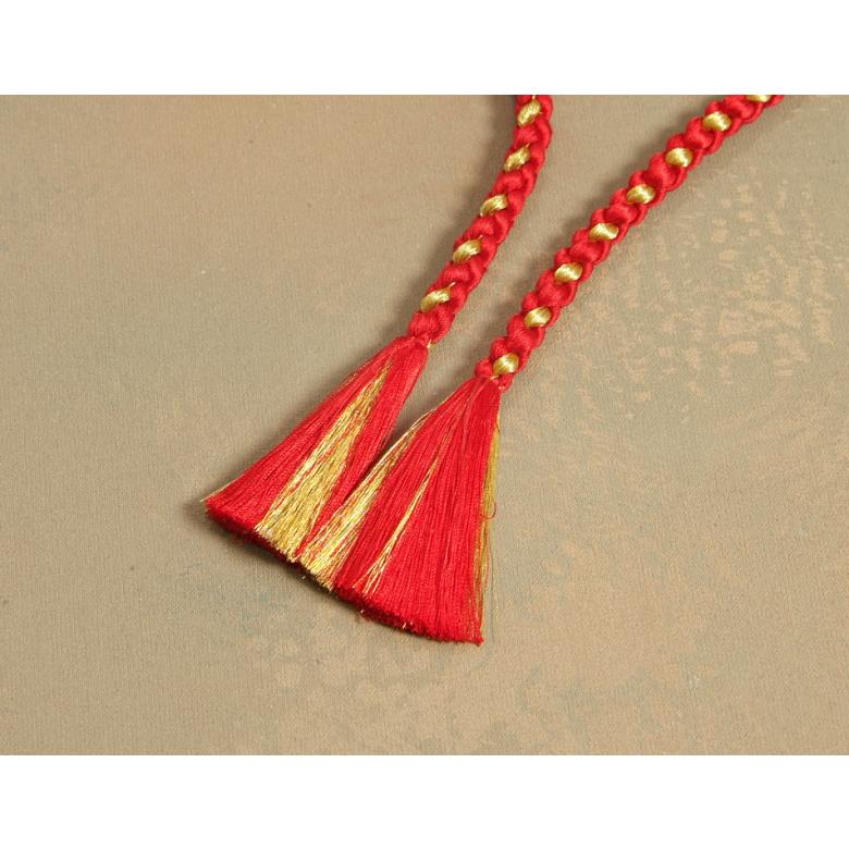 七五三 着物用 帯締め 丸組紐  房付き  7歳3歳兼用 赤色×金色 レーヨン糸 | 京美 | 03