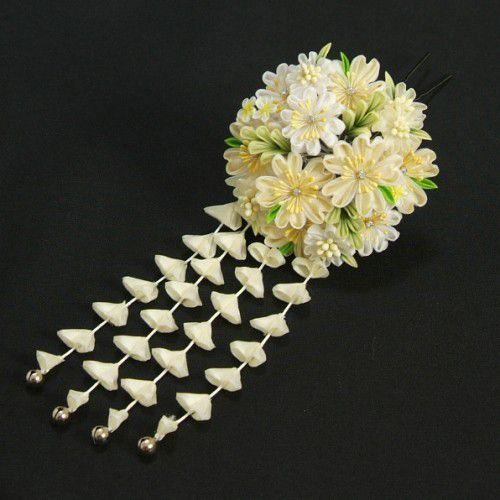 髪飾り　成人式　振袖　卒業袴　七五三　桜　白　つまみかんざしピンタイプ　日本製 | 