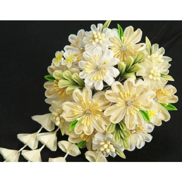 髪飾り　成人式　振袖　卒業袴　七五三　桜　白　つまみかんざしピンタイプ　日本製 |  | 02