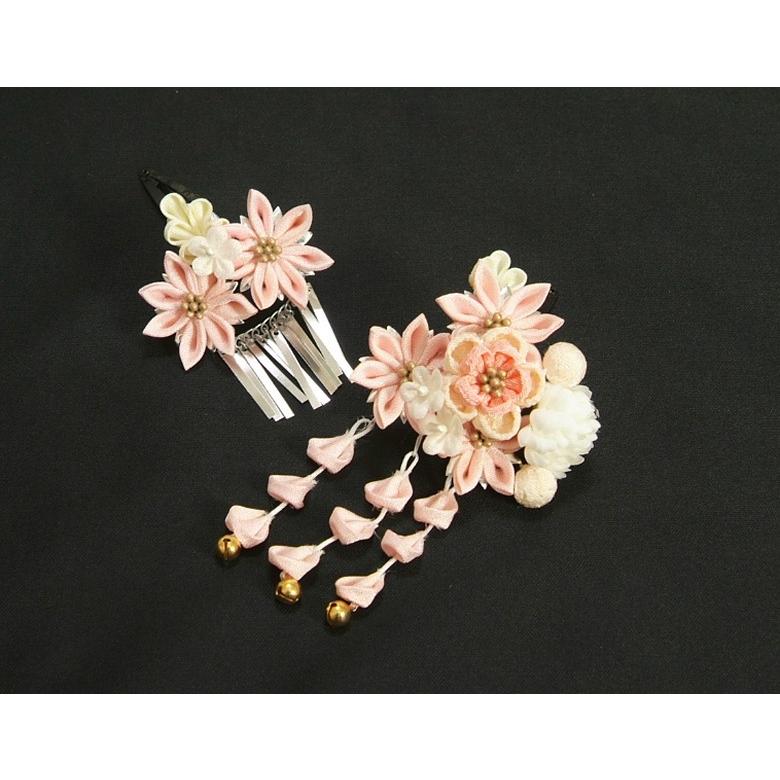 髪飾り 七五三着物 成人式振袖 卒業袴 に最適な和タイプ 2点セット ピンク 白 梅菊 桜垂れ飾り クリップピンタイプ 日本製 | 京美 | 01