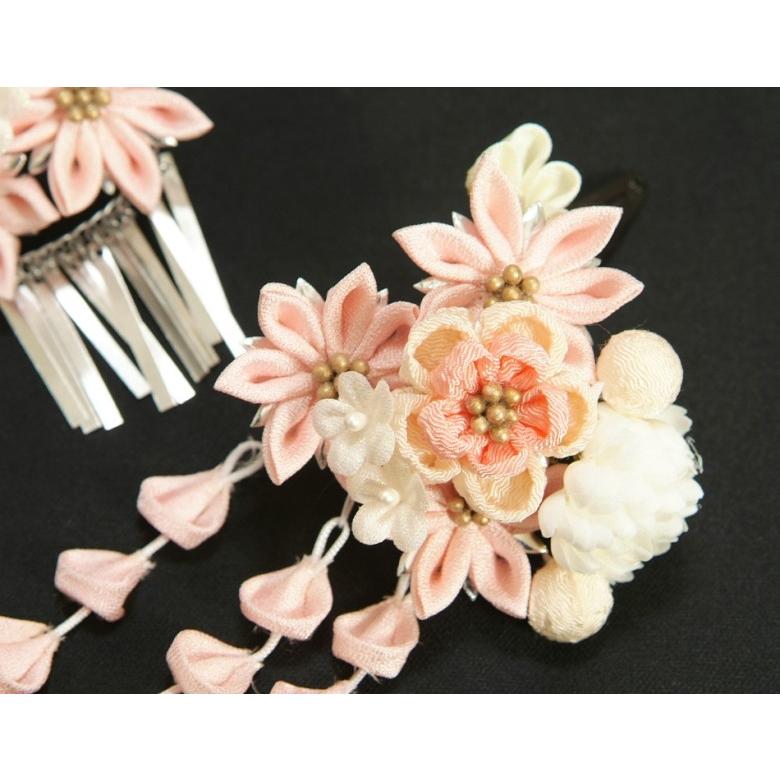 髪飾り 七五三着物 成人式振袖 卒業袴 に最適な和タイプ 2点セット ピンク 白 梅菊 桜垂れ飾り クリップピンタイプ 日本製 | 京美 | 02