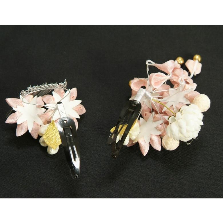 髪飾り 七五三着物 成人式振袖 卒業袴 に最適な和タイプ 2点セット ピンク 白 梅菊 桜垂れ飾り クリップピンタイプ 日本製 | 京美 | 03