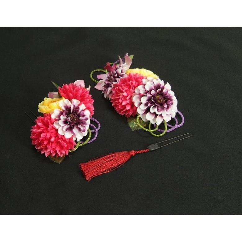 髪飾り　成人式　振袖　七五三着物　卒業袴　ドレスにも使えます　パープル　濃ピンク　3点セット　コーム・ピンタイプ　日本製 |  | 01