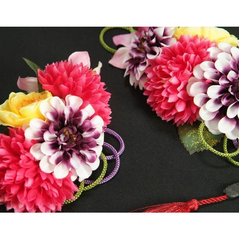 髪飾り　成人式　振袖　七五三着物　卒業袴　ドレスにも使えます　パープル　濃ピンク　3点セット　コーム・ピンタイプ　日本製 |  | 02