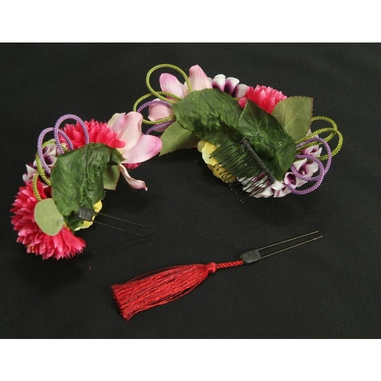 髪飾り　成人式　振袖　七五三着物　卒業袴　ドレスにも使えます　パープル　濃ピンク　3点セット　コーム・ピンタイプ　日本製 |  | 03