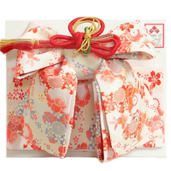 七五三 作り帯 着物 結び帯 ７歳 クリーム×白 桃山桜 織生地 飾り紐付き 大サイズ 日本製 