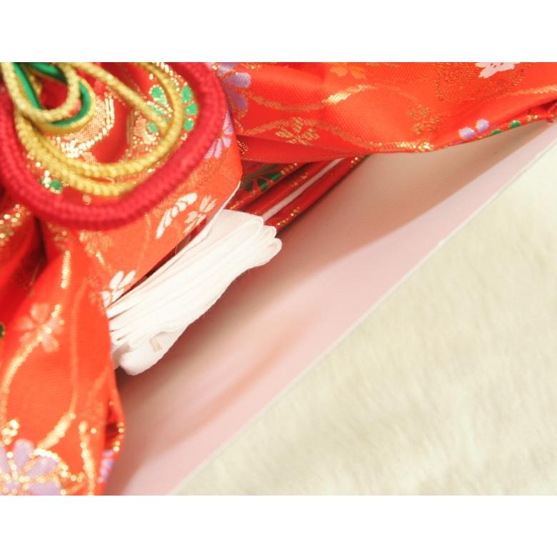 京美 七五三 着物用 祝い帯 作り帯 7歳用 赤地色 桜 立涌柄 飾り紐付き