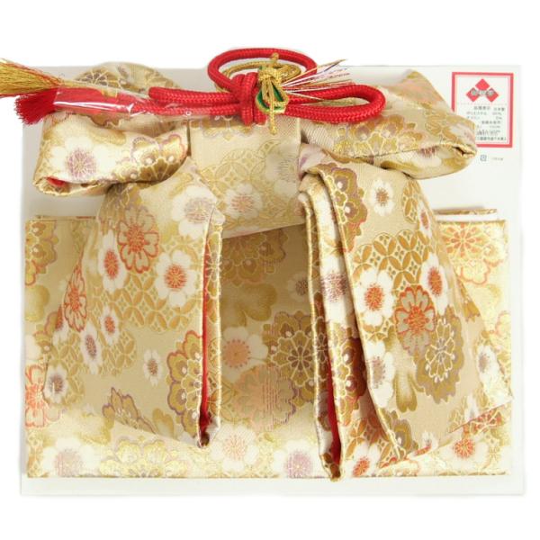 七五三 帯 着物用祝い帯 ７歳用 ベージュ金襴友禅文様 七宝唐花 桐生織生地 飾り紐付き 日本製 | 京美