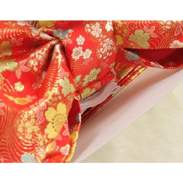 七五三着物用祝い帯　７歳用　赤　桜　友禅柄　飾り紐付き　大サイズ　日本製｜doresukimono-kyoubi｜05