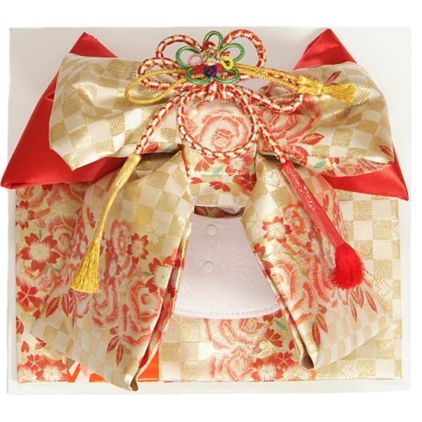 京美 七五三 帯 着物用祝い帯 7歳用 金襴市松文様 飾り紐付き 日本製