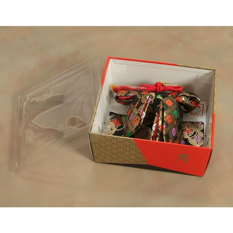 七五三 着物用 祝い帯 作り帯 7歳用 黒地 七宝花菱 飾り紐付き 大サイズ 日本製の画像