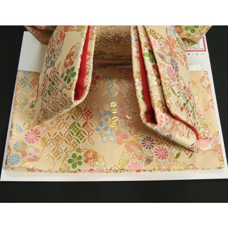 七五三 7歳着物用 祝い帯 作り帯 女の子 ベージュゴールド地 有職柄 桐生織生地 飾り紐付き 大サイズ 日本製 | 京美 | 04