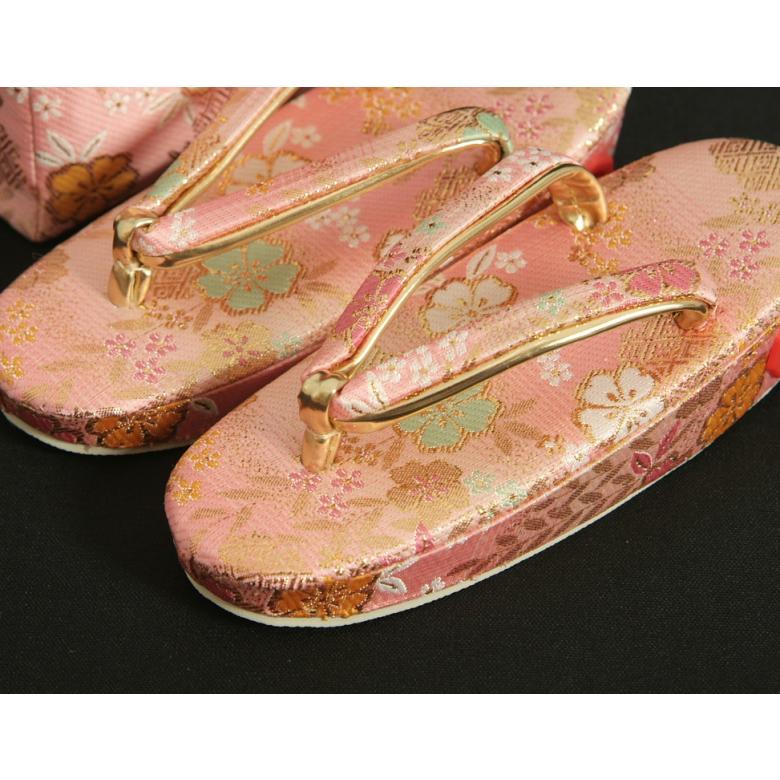 七五三 3歳から5歳用 正絹被布草履きんちゃくセット 草履ピンク 被布白地 足袋付きセット 日本製 | 京美 | 07