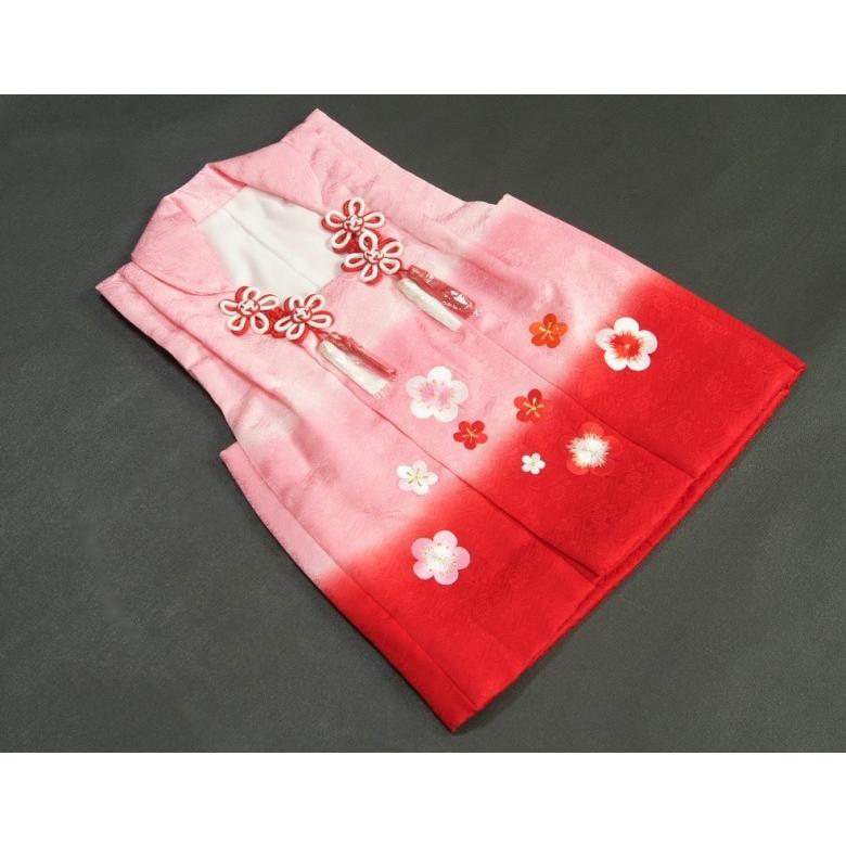 京美 七五三 正絹 被布 着物 3歳 濃淡ピンク赤三段染め分け 刺繍梅