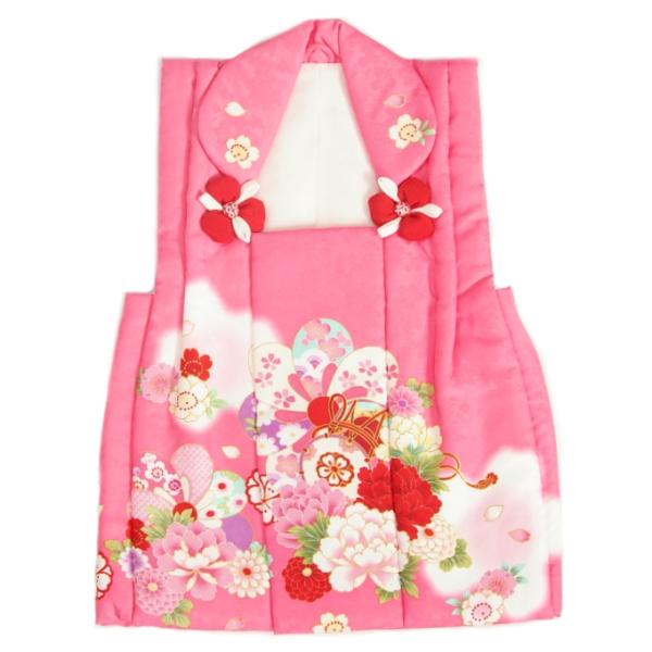 被布 着物 3歳 濃ピンク 捻り梅 牡丹 七五三 ひな祭り お正月 桜地紋生地