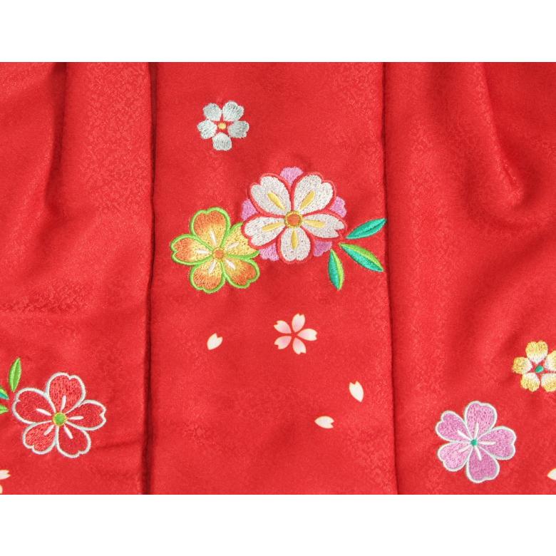 京美 七五三 3歳 被布着 着物 赤色地 桜刺繍使い ひな祭り お正月 地紋 
