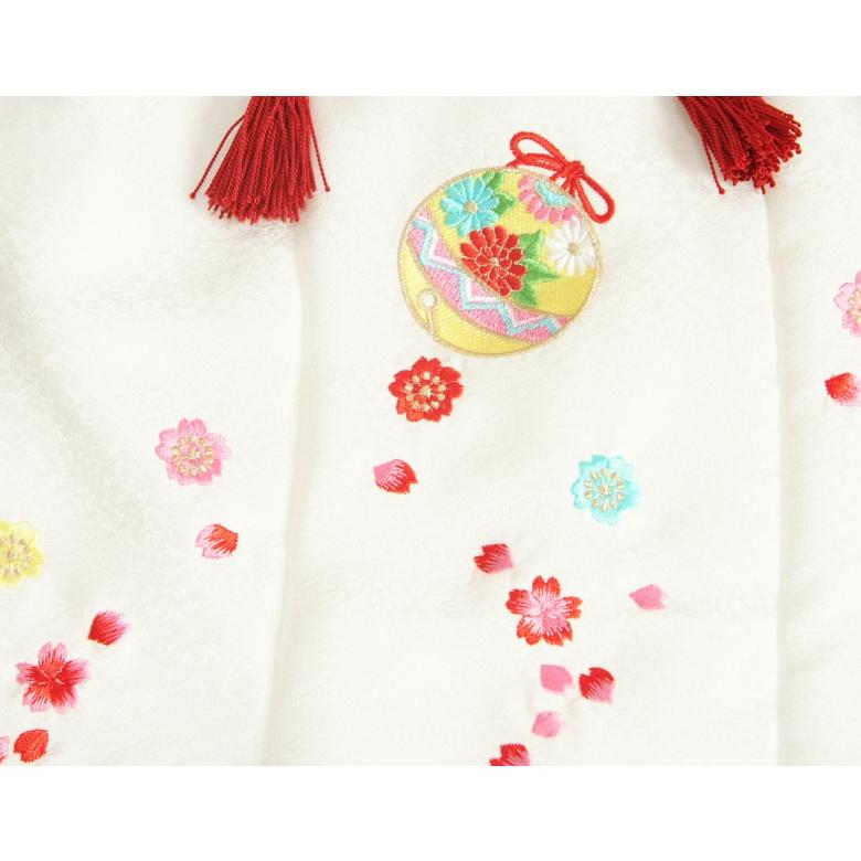 七五三 正絹 被布 着物 3歳 白 刺繍鈴 桜 ひな祭り お正月 日本製｜doresukimono-kyoubi｜03