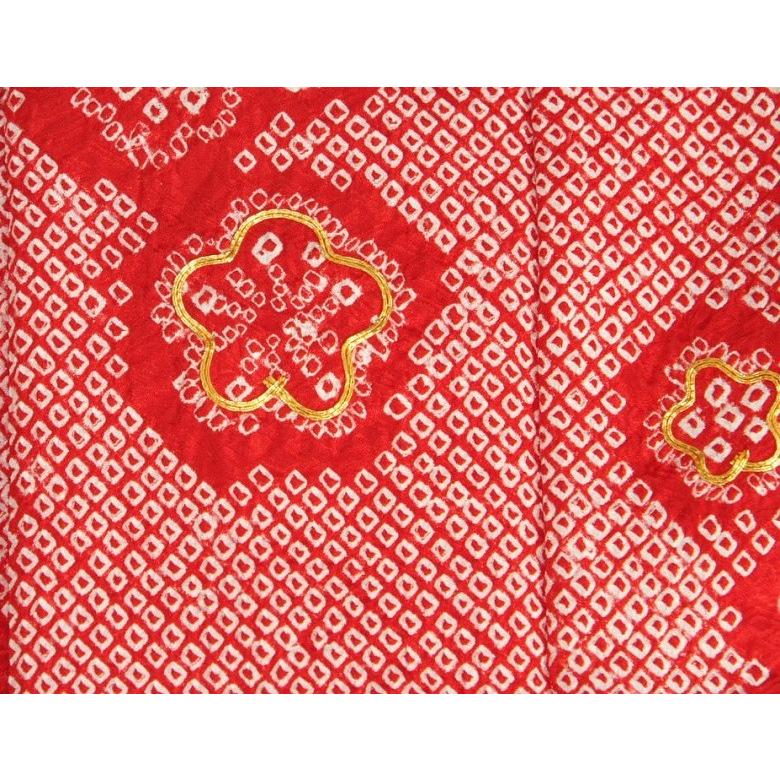 七五三 正絹 被布 着物 3歳 赤色 総本手絞り 梅華 金駒刺繍使い ひな祭り お正月 日本製 | 京美 | 02