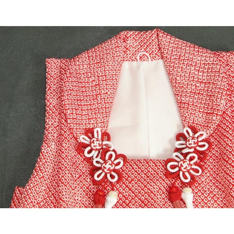 七五三 正絹 被布 着物 3歳 赤色 総本手絞り 梅華 金駒刺繍使い ひな祭り お正月 日本製 | 京美 | 03