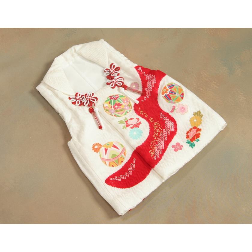 七五三 正絹 被布 着物 3歳 白 赤染め 手染め 手描き 本絞り 金駒刺繍 ひな祭り お正月 サヤ地紋生地 日本製 | 京美 | 01