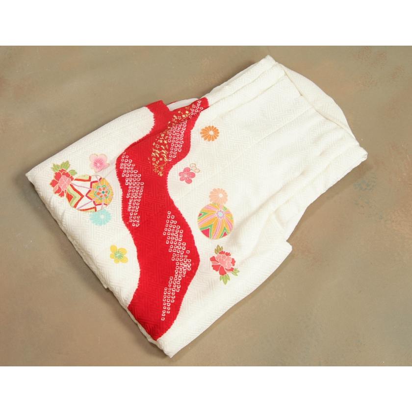 七五三 正絹 被布 着物 3歳 白 赤染め 手染め 手描き 本絞り 金駒刺繍 ひな祭り お正月 サヤ地紋生地 日本製 | 京美 | 05