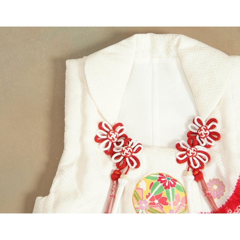 七五三 正絹 被布 着物 3歳 白 赤染め 手染め 手描き 本絞り 金駒刺繍 ひな祭り お正月 サヤ地紋生地 日本製 | 京美 | 06