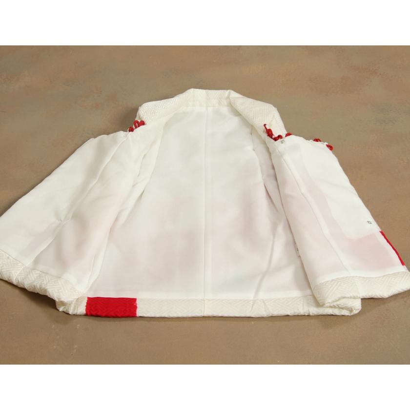 七五三 正絹 被布 着物 3歳 白 赤染め 手染め 手描き 本絞り 金駒刺繍 ひな祭り お正月 サヤ地紋生地 日本製 | 京美 | 07