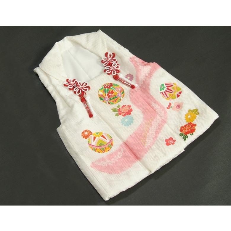 京美 七五三 正絹 被布 着物 3歳 白 ピンク染め 手染め 手描き 本絞り