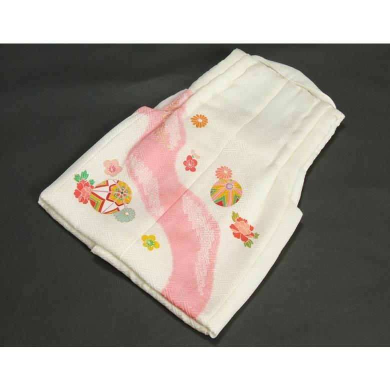 京美 七五三 正絹 被布 着物 3歳 白 ピンク染め 手染め 手描き 本絞り