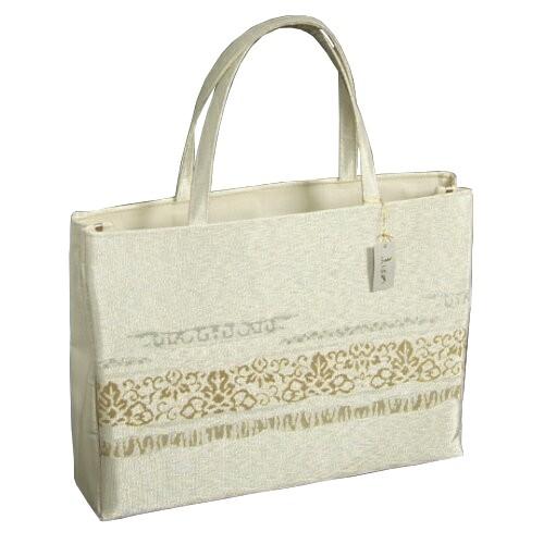 金襴バッグ 和洋兼用 礼装及びカジュアルスタイルのサブバッグ シルバー 横型 手提げタイプ 有職文様 日本製