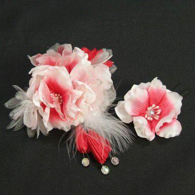 髪飾り　成人式　振袖　卒業袴　七五三　ピンク　白　コーム・ピンタイプ　2点セット　日本製 | 