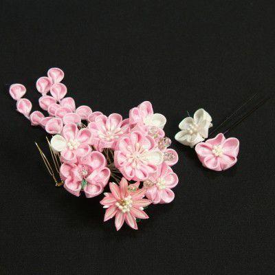 髪飾り　成人式　振袖　卒業袴　七五三　ピンク　白　コーム・ピンタイプ　華垂れ飾り付　2点セット　日本製