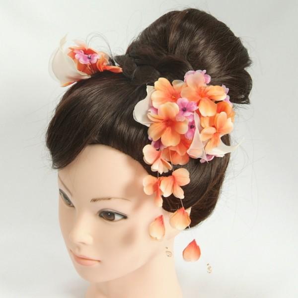 髪飾り　成人式　振袖　卒業袴　七五三　オレンジ　パープル　コーム・ピンタイプ　2点セット　日本製